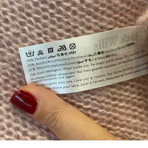 Jack Wills mohair wool blend fuzzy knit sweater crew neck soft pink womens sz 2 - Picture 5 of 6